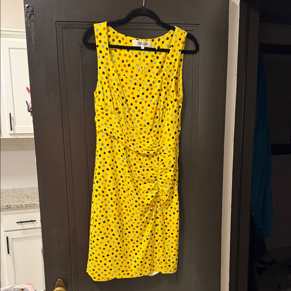 Diane Von Furstenberg Yellow and Black Polka Dot Mini Dress